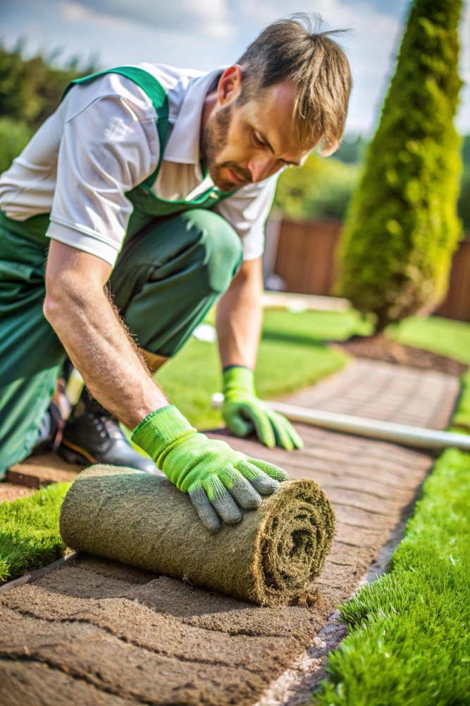 Dallas landscaper installing fresh sod during a lawn upgrade