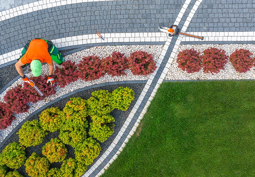 outdoor walkway construction using stone and pavers by Landscapes Dallas