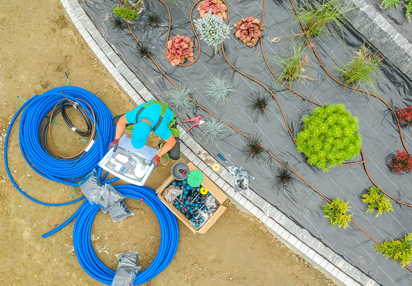 close-up of sprinkler heads and irrigation equipment for Dallas lawn installation